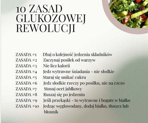 grafika prezentująca 10 zasad glukozowej rewolucji